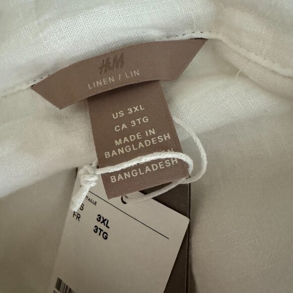 NWT H&M White Natural Linen Button-Down Blouse Size 3XL - Picture 16 of 16